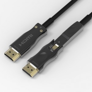 Odłączany kabel światłowodowy HDMI Obsługa 4K 60 Hz 18 Gb / s High Speed, z podwójnym Micro HDMI i standardowymi złączami HDMI